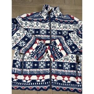Vintage Holiday Aztec Print Fleece Jacket Mens L Camping Ski Christmas Nikko